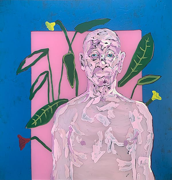 Topless Man Perspex Painted Portrait by Max Whetter